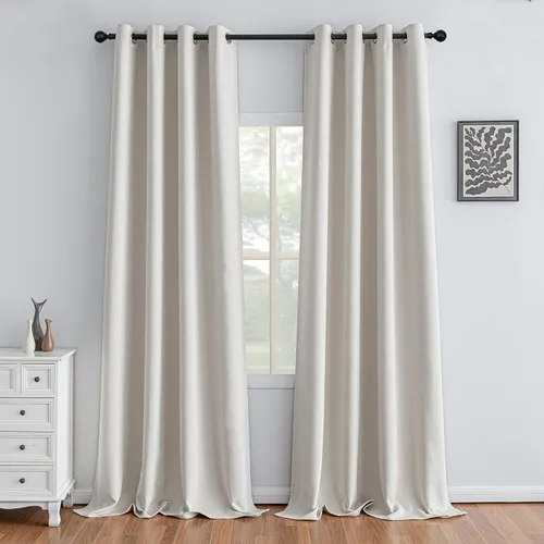 Vista 75 de IGEMAEVE Cortinas opacas para dormitorio con ojales, beige, 52 pulgadas