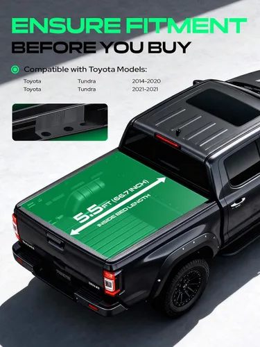 Vista 3 de YHTAUTO - Cubierta enrollable suave para caja de camioneta Toyota de 5.5 pies Compatible with Tundra 2014-2021, 5'6""(66.7"") Bed All Weather