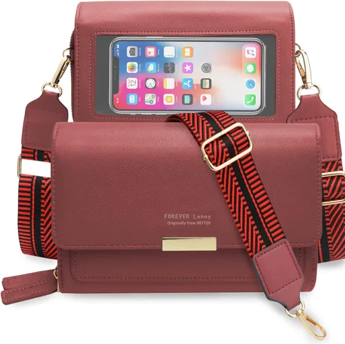 Vista 6 de LITOON Bolsas cruzadas con pantalla táctil, bolsillo con cremallera para ventana para teléfono celular, tarjetero con bloqueo RFID, bolsa
