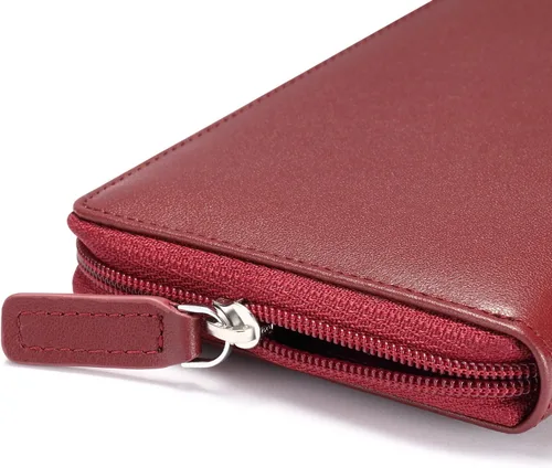 Vista 5 de HISCOW Funda para chequera con cremallera y tarjetero con divisor - Piel de becerro italiana, Rojo vino, Classic