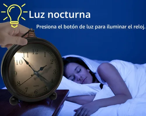 Vista 4 de TooTa - Reloj despertador analógico retro vintage, 4.5 pulgadas, súper silencioso, sin tictac, con luz nocturna, funciona con pilas, diseño simple