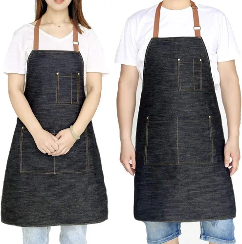 Vista 2 de Delantal de mezclilla con múltiples bolsillos unisex ajustables para cocina, manualidades, cocina