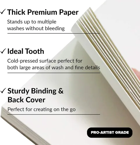 Vista 6 de Bloc de papel de acuarela, paquete de 2, papel pesado blanco prensado en frío de 140 libras para pintura de acuarela, marcadores y bolígrafos, 9 x