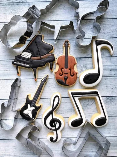 Vista 5 de LILIAO Juego de 6 cortadores de galletas musicales, para violín, piano, guitarra eléctrica, nota musical, clave G y octava nota para fondant, acero