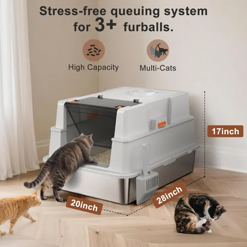 Vista 5 de AIPERRO Caja de arena cerrada extragrande de acero inoxidable para gatos con tapa - XXXL Cajas de arena metálicas cerradas de lados altos gigantes