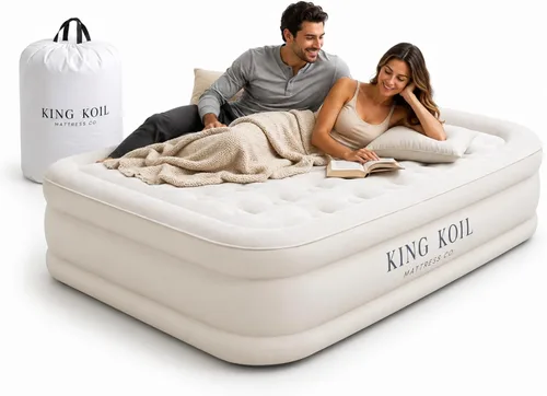 Vista 20 de King Koil Colchón de Aire Individual con Superficie Acolchada de Felpa con Bomba de Alta Velocidad Integrada para Acampar, Hogar e Invitados
