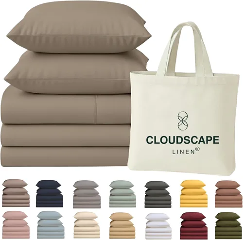 Vista 51 de Cloud Scape Linen - Juego de sábanas de 100% algodón egipcio, tamaño individual, juego de ropa de cama de lujo de 3 piezas, 400 hilos, calidad