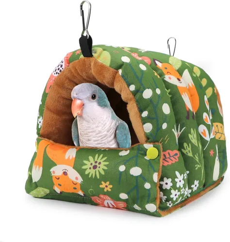 Vista 11 de Wontee Casa Nido de Pájaros Refugio Cálido de Invierno Cabaña Acogedora Cama para Pájaros Hamaca Colgante para Loros Periquitos Australianos Negro