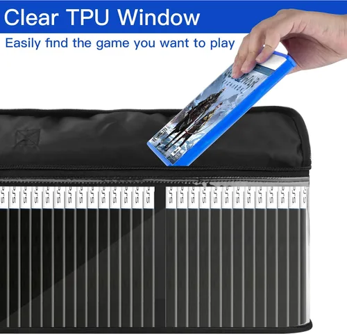 Vista 6 de Video Games Storage Bag Compatible with PS5 PS4 PS3 Xbox One Games, Portable Carrying Case Holds Around 30-35 Game Discs, TPU Clear Games Holder