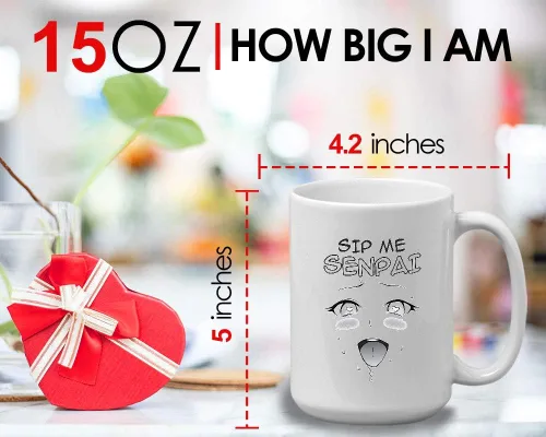 Vista 6 de Taza de café blanca de anime de 15 oz - Sip Me Senpai - Haentai Weaboo Animation Divertida y linda taza de mercancía Waifu Otaku Manga Cultura
