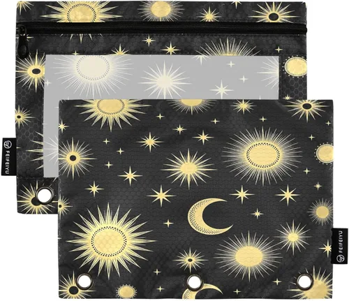 Vista 18 de Gredecor Estuche para lápices con 3 anillos con purpurina azul y rosa con cremallera, 2 unidades, organizador transparente para carpeta escolar