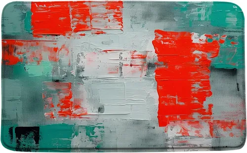 Vista 7 de Tapete de baño azul, gris y naranja, azul quemado, naranja y gris, pintura abstracta de pinceladas, arte moderno, decoración de baño, tapete