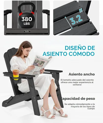 Vista 4 de Silla Adirondack plegable, silla Adirondack de HDPE con 2 soportes para tazas, sillas para fogatas al aire libre de fácil montaje para patio