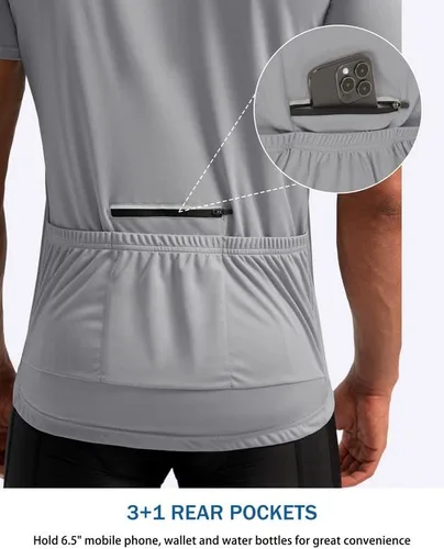 Vista 3 de Bikewa Maillot de ciclismo para hombre que absorbe la humedad, manga corta, UPF media cremallera, ciclismo, ciclismo de carretera, camisas