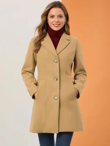 Vista 2 de Allegra K Abrigo de invierno para mujer 2026 otoño con un solo botonadura, gabardina larga