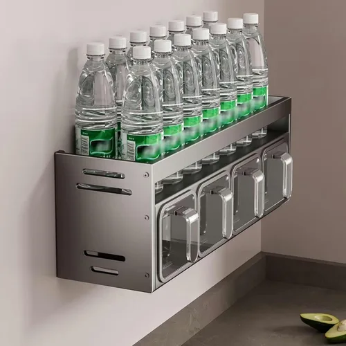 Vista 6 de Organizador de especias con 3 cajas – Estante fuerte montado en la pared/encimera para armario interior – Almacenamiento de hierbas de cocina