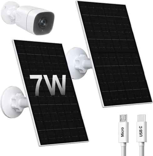 Vista 8 de Zivif Panel solar de 7 W compatible con Eufycam 2C/2C Pro/2/2 Pro/E20/E40/E, cargador solar USB con puerto USB-C, con conector micro USB y enchufe
