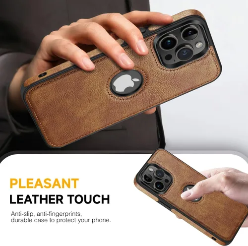 Vista 3 de Logo Visible - Funda compatible con iPhone 13 Pro, funda de cuero vegano de lujo, ultra delgada, funda de negocios 2021 de 6.1 pulgadas (marrón)