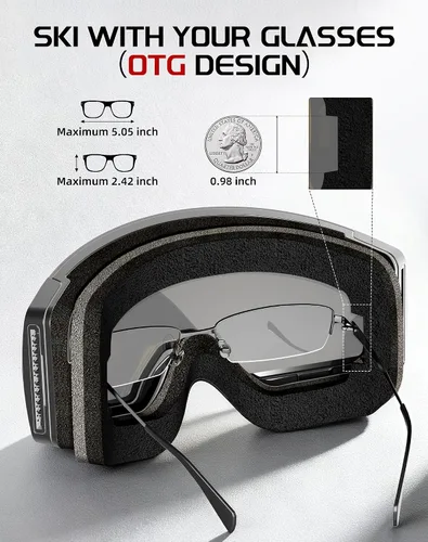 Vista 7 de Innerking Gafas de esquí intercambiables, gafas de nieve con lente magnética, gafas de snowboard antivaho OTG para mujeres, hombres, adultos