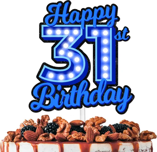 Vista 9 de Decoración de pastel de cumpleaños 10 con purpurina azul Let's Glow Crazy Party Theme Decor Supplies Men Women Happy Birthday 10 Anniversary Party