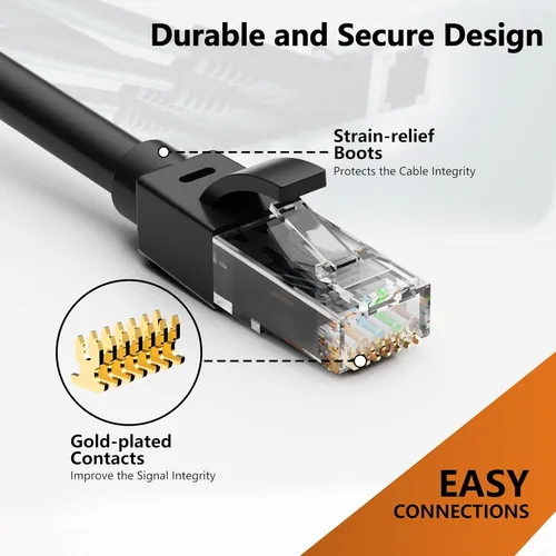 Vista 9 de Cable Ethernet de 10 pies para Cat6/Cat5E, 10 Gbps compatible con Cat8/Cat7, cable de red 24AWG para interiores y exteriores, entierro directo