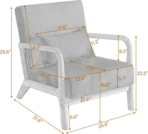Vista 2 de Silla decorativa, sillón moderno de mediados de siglo con almohada, sofá tapizado, silla auxiliar de lectura para sala de estar y dormitorio A