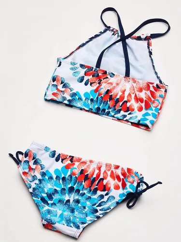 Vista 5 de Traje de baño de 2 piezas tipo tankini, con cuello halter y estampado de margaritas, con factor de protección ultravioleta 50+, para la playa