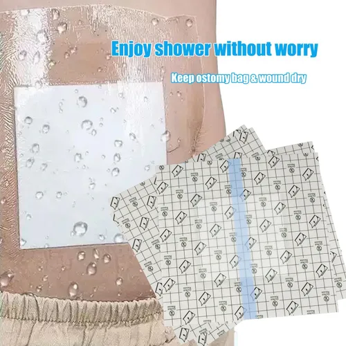 Vista 2 de Fundas de ducha impermeables para bolsa de ostomía, paquete de 30 fundas de ducha de catéter de diálisis de 8 x 8 pulgadas, cubierta de protección
