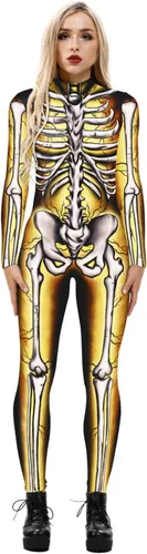 Vista 20 de Honeystore - Enterizo para disfraz de esqueleto para mujer, para Halloween, malla entera, leotardo, para cosplay Color06