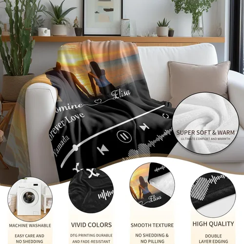 Vista 5 de Envío al día siguiente, manta musical personalizada con foto - impresa en EE. UU., mantas personalizadas con foto para adultos y niños, regalos