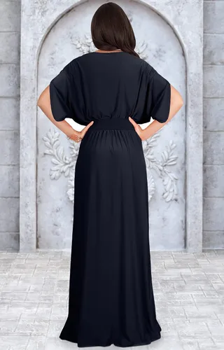 Vista 5 de KOH KOH Vestido largo semiformal de manga corta con cuello en V para mujer