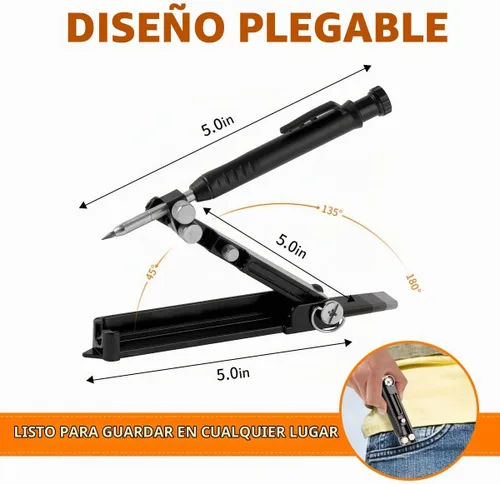 Vista 3 de Herramienta de escritura multifunción, herramienta de escritura de aleación de aluminio de construcción con lápiz de agujero profundo