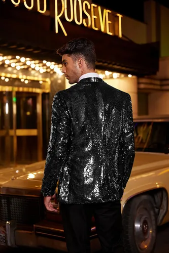 Vista 3 de Coofandy Chaqueta de traje de lentejuelas brillante Blazer de un botón de esmoquin para fiesta boda banquete baile de graduación