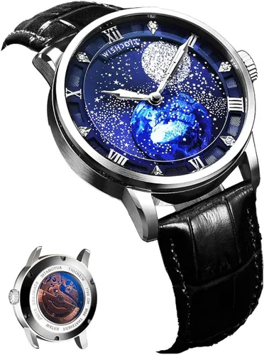 Vista 2 de WISHDOIT Relojes mecánicos automáticos para hombre acero inoxidable impermeable cuerda automática cielo estrellado reloj de lujo para hombre