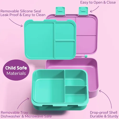 Vista 6 de Fimibuke Lonchera Bento para niños con tarro para alimentos, contenedor de almuerzo para snacks de 32OZ con 3 compartimentos, bolsa de almuerzo