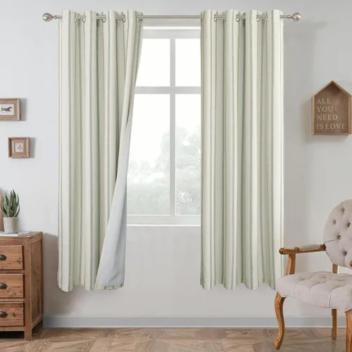 Vista 22 de DriftAway Cortinas opacas de mezcla de lino de granja de 90 pulgadas de largo para dormitorio, cortinas de lino con estampado de rayas verticales