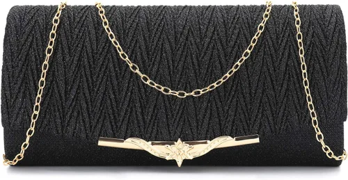 Vista 2 de Bolsas de noche con purpurina para mujer, elegante bolso de mano brillante con hebilla floral para boda, fiesta, baile de graduación