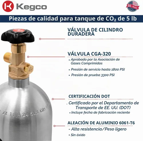 Vista 4 de Cilindro de aire de gas comprimido de tanque de CO2 de aluminio de 5 lb