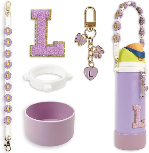 Vista 37 de SITKOL Juego de Monogramas Bonitos de Silicona Compatible con Botella de Agua Owala 24 oz, 32 oz, 40 oz - Accesorios Perfectos con la Letra Owala