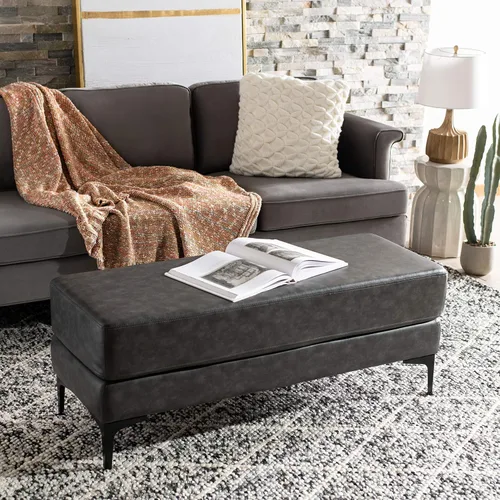 Vista 7 de Safavieh Home Elise - Banco rectangular de piel sintética gris y negro de 48 pulgadas
