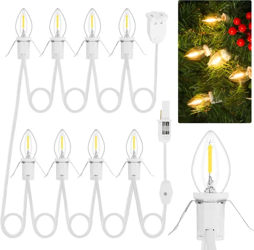 Vista 18 de Paquete de 1 cable de accesorio con 3 bombillas LED y toma de corriente de luz de pueblo de Navidad, cable de luz de molde de soplado de 7.4 pies