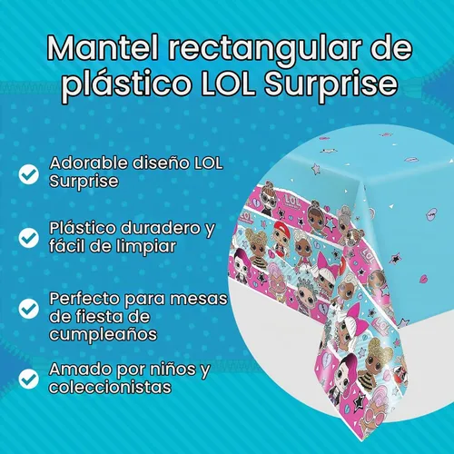 Vista 5 de LOL Surprise - Mantel rectangular de plástico multicolor – 54 x 84 pulgadas (1 unidad) Duradero y fácil de limpiar, perfecto para fiestas