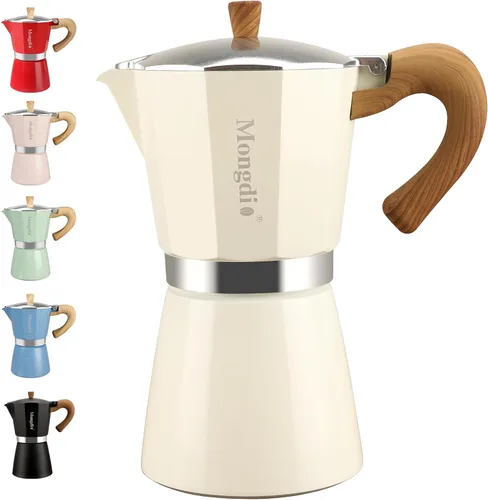 Vista 18 de Mongdio Cafetera de café expreso Moka Pot, cafetera cubana, cafetera de estufa Moka Italian Espresso Greca, cafetera percoladora, 3 tazas de Negro