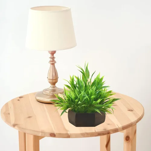 Vista 5 de Planta artificial de hojas de bambú (verde) con maceta hexagonal de madera (marrón), altura 7.9 in, plantas artificiales para decoración del hogar