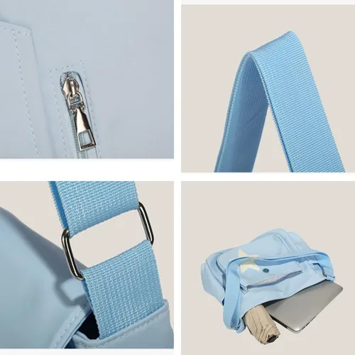 Vista 5 de YILCER Bonita bolsa de mensajero Y2K Star Crossbody Bolsa grande de lona Kawaii con bolsillos laterales para mujeres, adolescentes y niñas