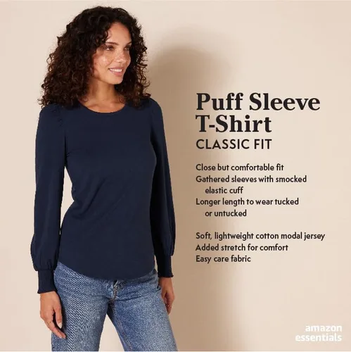 Vista 2 de Tienda Essentials - Camiseta de manga larga con cuello redondo y puños fruncidos para mujer