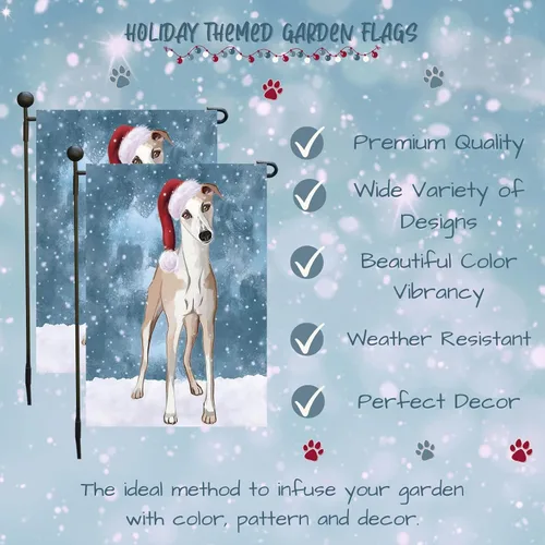 Vista 3 de Doggie of the Day Whippet GFLAG254161 - Banderas de jardín para perros, diseño de Navidad, de doble cara, regalo decorativo de primavera para patio