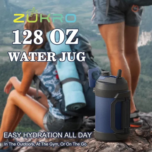 Vista 9 de Zukro Jarra de agua de 1 galón, botella de agua grande con aislamiento de triple pared de un galón con popote y boquilla, mantiene el frío 48 horas