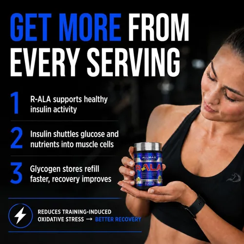 Vista 4 de ALLMAX R+ALA - 60 Cápsulas - Potente antioxidante - Aumenta la entrega de nutrientes - 60 porciones