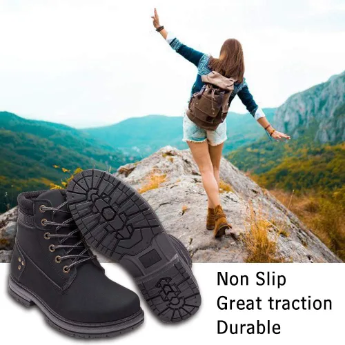 Vista 4 de Athlefit - Botines de combate para mujer con cordones y tacón bajo, impermeables